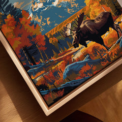 Grand Teton Poster | National Park Print featuring a moose in a vibrant autumn landscape.