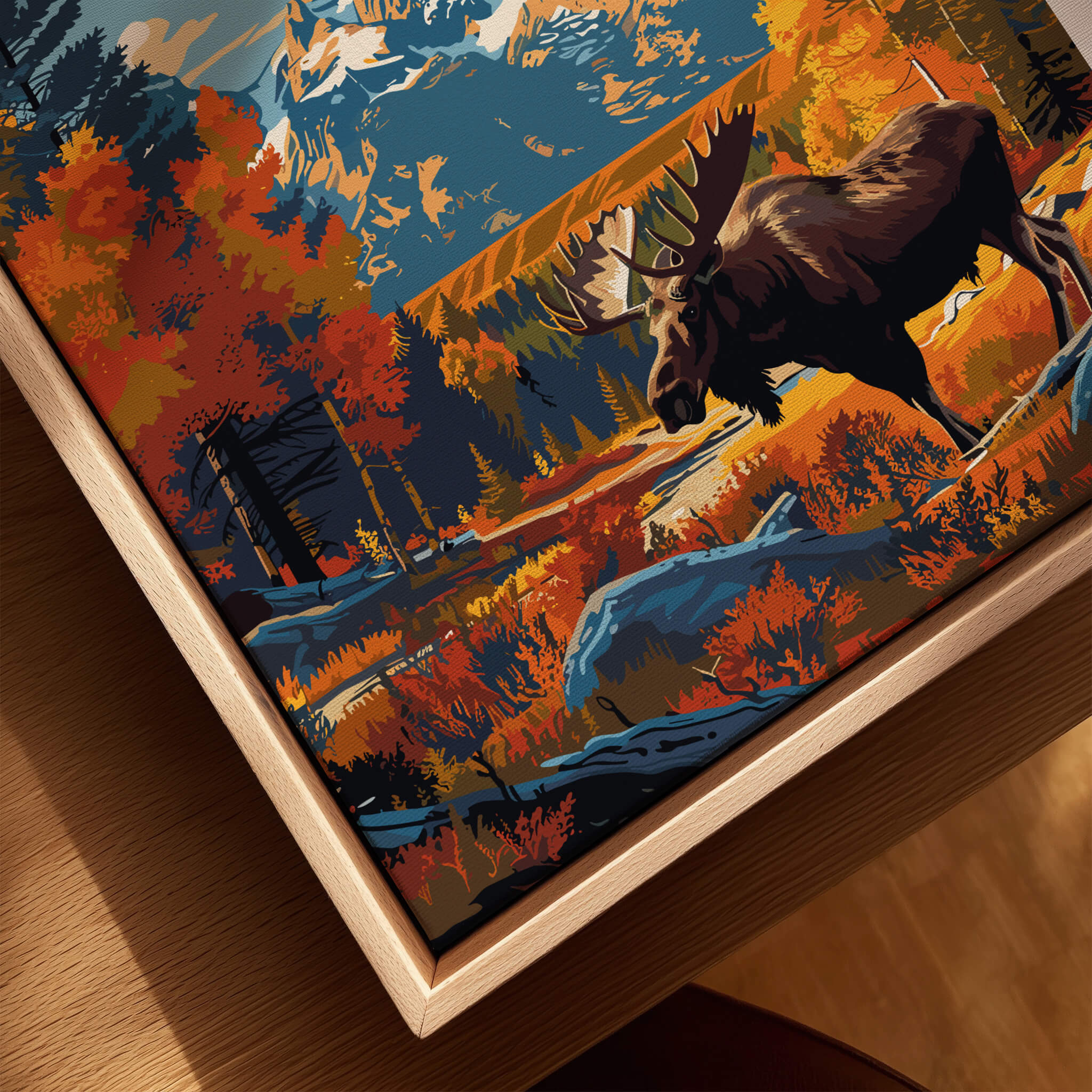 Grand Teton Poster | National Park Print featuring a moose in a vibrant autumn landscape.