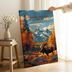 Grand Teton Poster | National Park Print showcasing majestic mountains and wildlife in vibrant autumn colors.