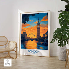 Thames River London Print | Skyline with Big Ben & London Eye - Beautiful art capturing iconic London landmarks.