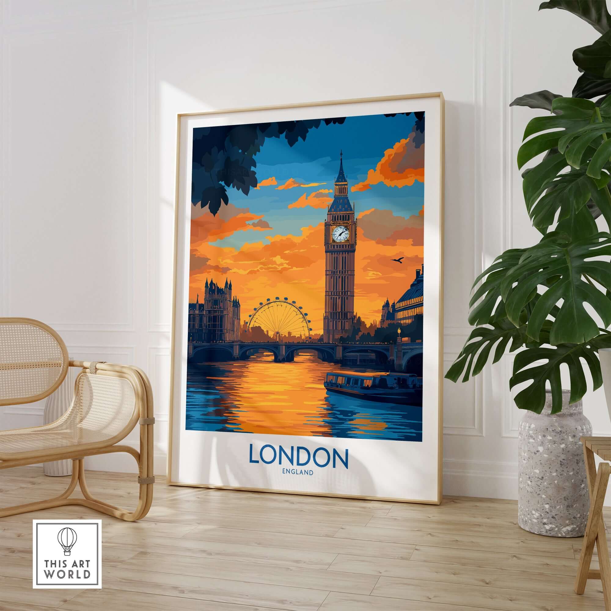 Thames River London Print | Skyline with Big Ben & London Eye - Beautiful art capturing iconic London landmarks.