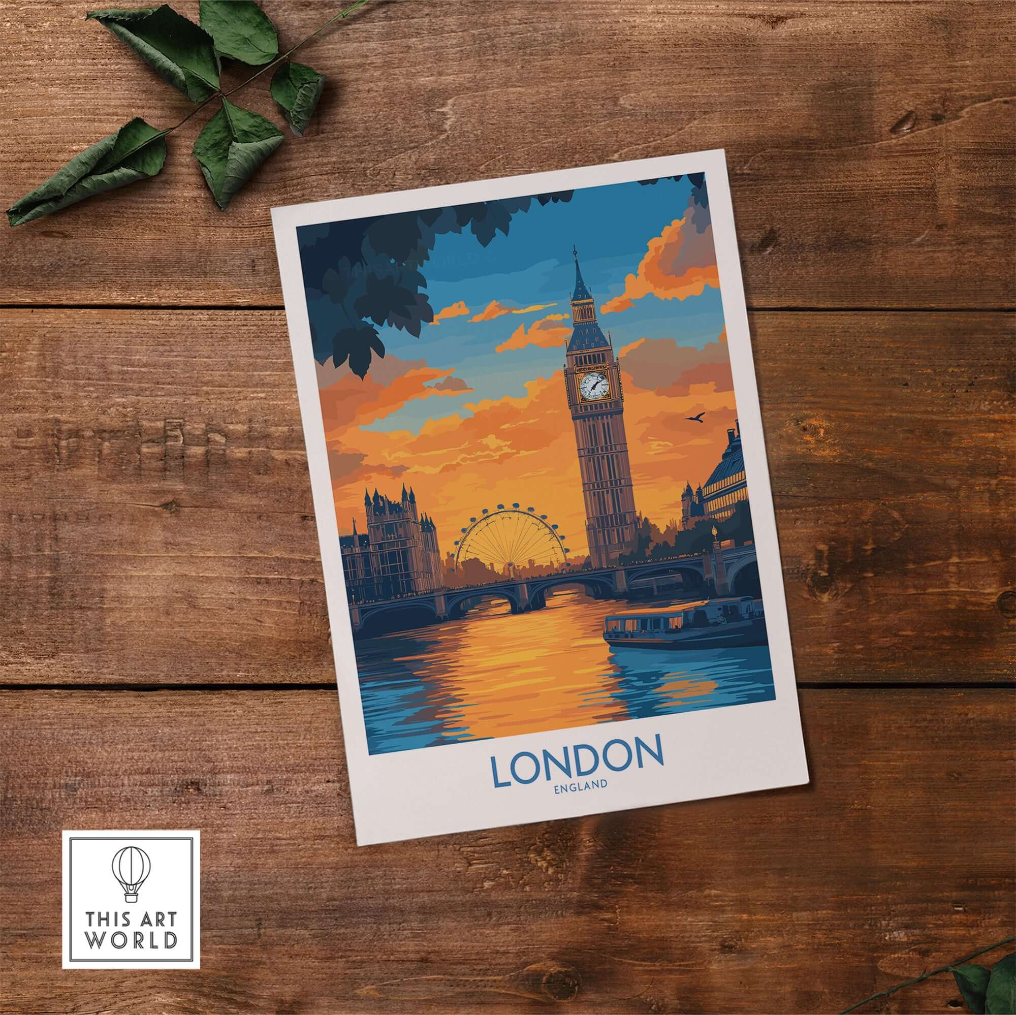 Thames River London Print | Skyline with Big Ben & London Eye seen during a sunset over the River Thames.