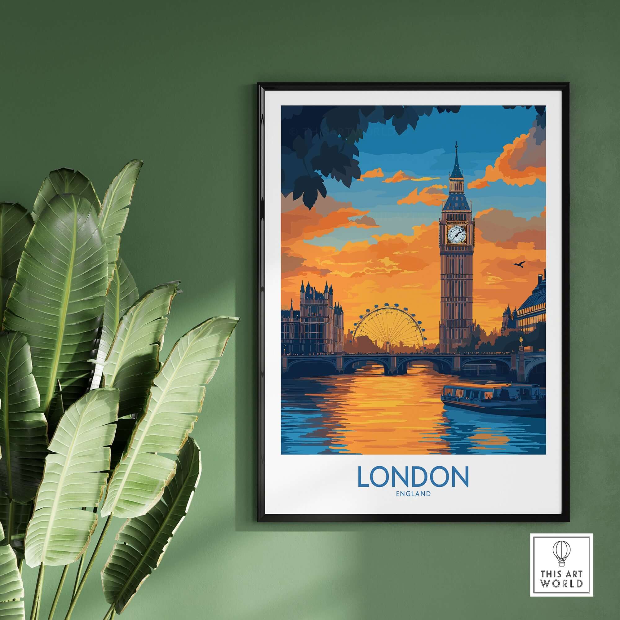 Thames River London Print | Skyline with Big Ben & London Eye showcasing London skyline art