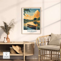 The Broads National Park Art Print displayed in a modern living space with natural decor.