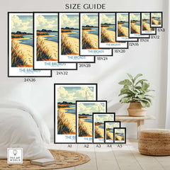 Size guide for The Broads National Park Poster with various frame sizes displayed on the wall.