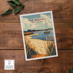 The Broads National Park Print showcasing a boat near the shore with vibrant colors and intricate details.