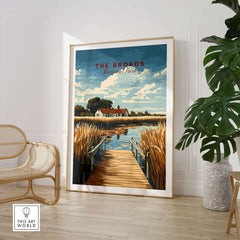 The Broads National Park Travel Print showcasing stunning landscapes and wildlife in a stylish interior setting.