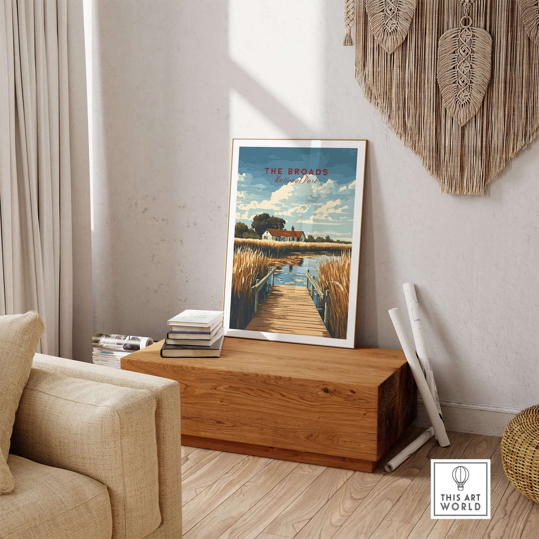 Broads National Park travel print showcasing scenic landscapes in a cozy living room setting. Perfect for nature lovers.