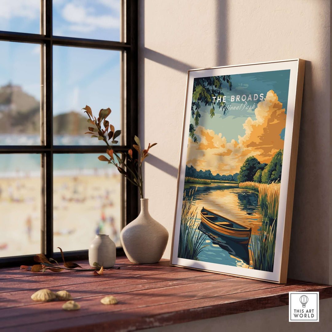 Broads National Park wall art showcasing tranquil waterways and scenic landscapes in a stylish interior setting.