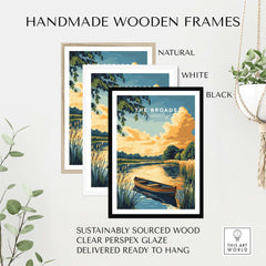 The Broads National Park Wall Art framed in natural, white, and black handmade wooden frames.