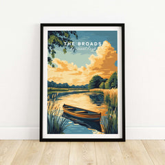 The Broads National Park Wall Art featuring a serene landscape with a boat on tranquil waters.