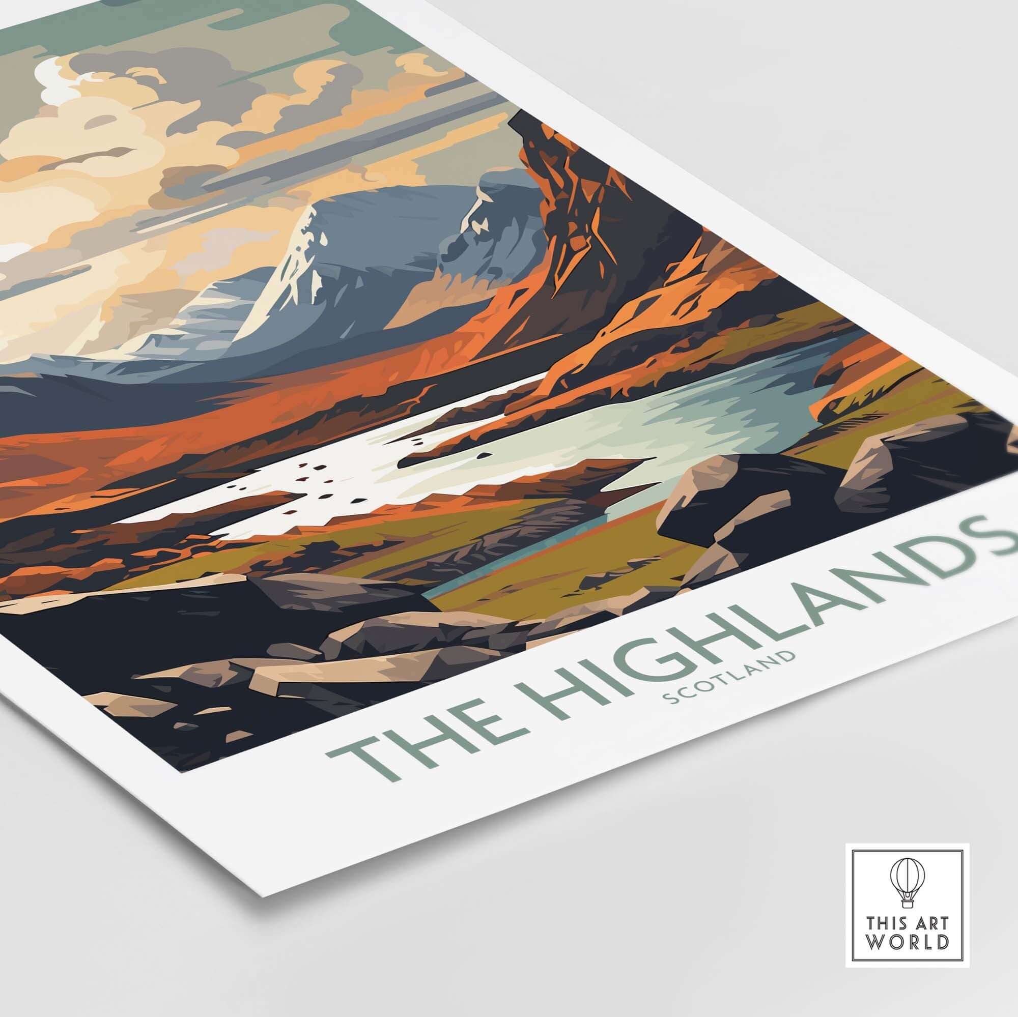Vibrant modern wall art showcasing Scotland's Highlands with stunning colors and landscapes.