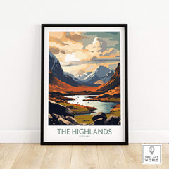 Highlands wall art print showcasing Scotland's vibrant landscape in modern style.
