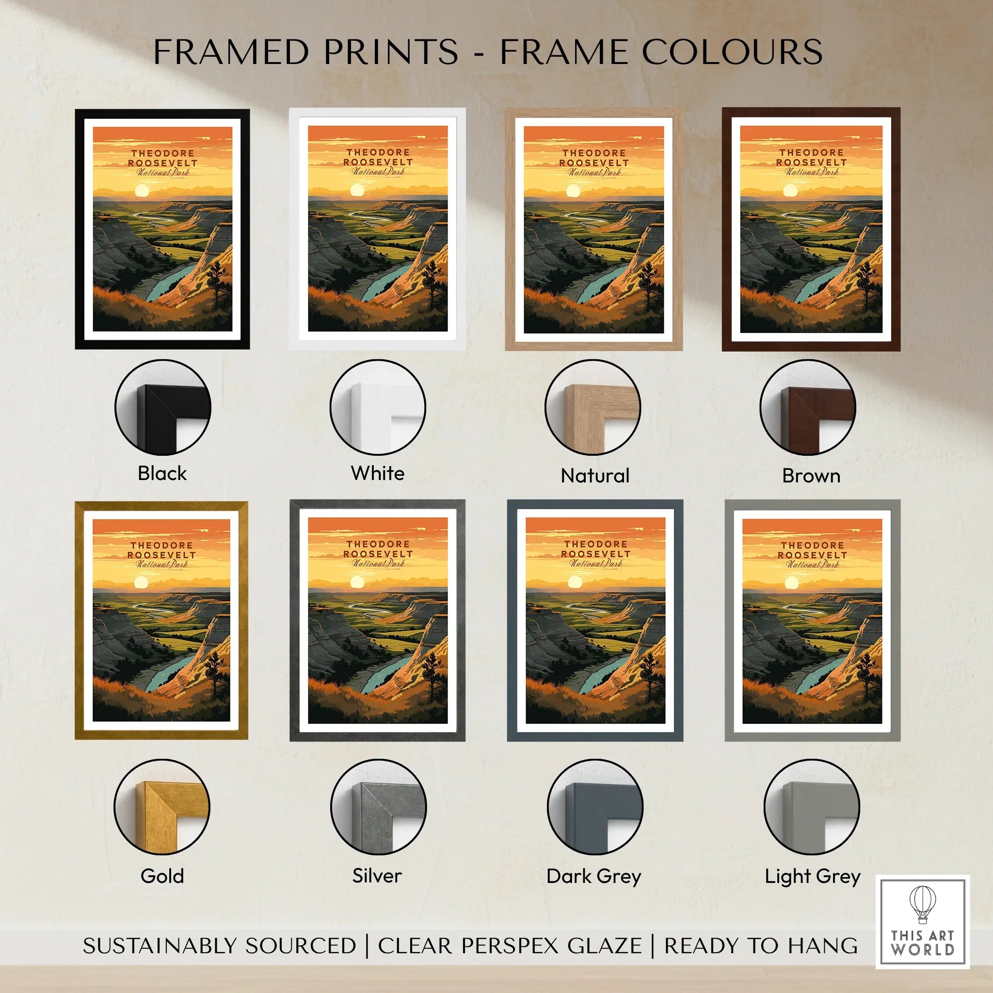 Theodore Roosevelt National Park landscape wall art print in eight frame color options