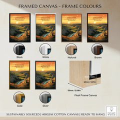 Theodore Roosevelt National Park framed canvas wall art in six frame colors: black, white, natural, brown, gold, silver.