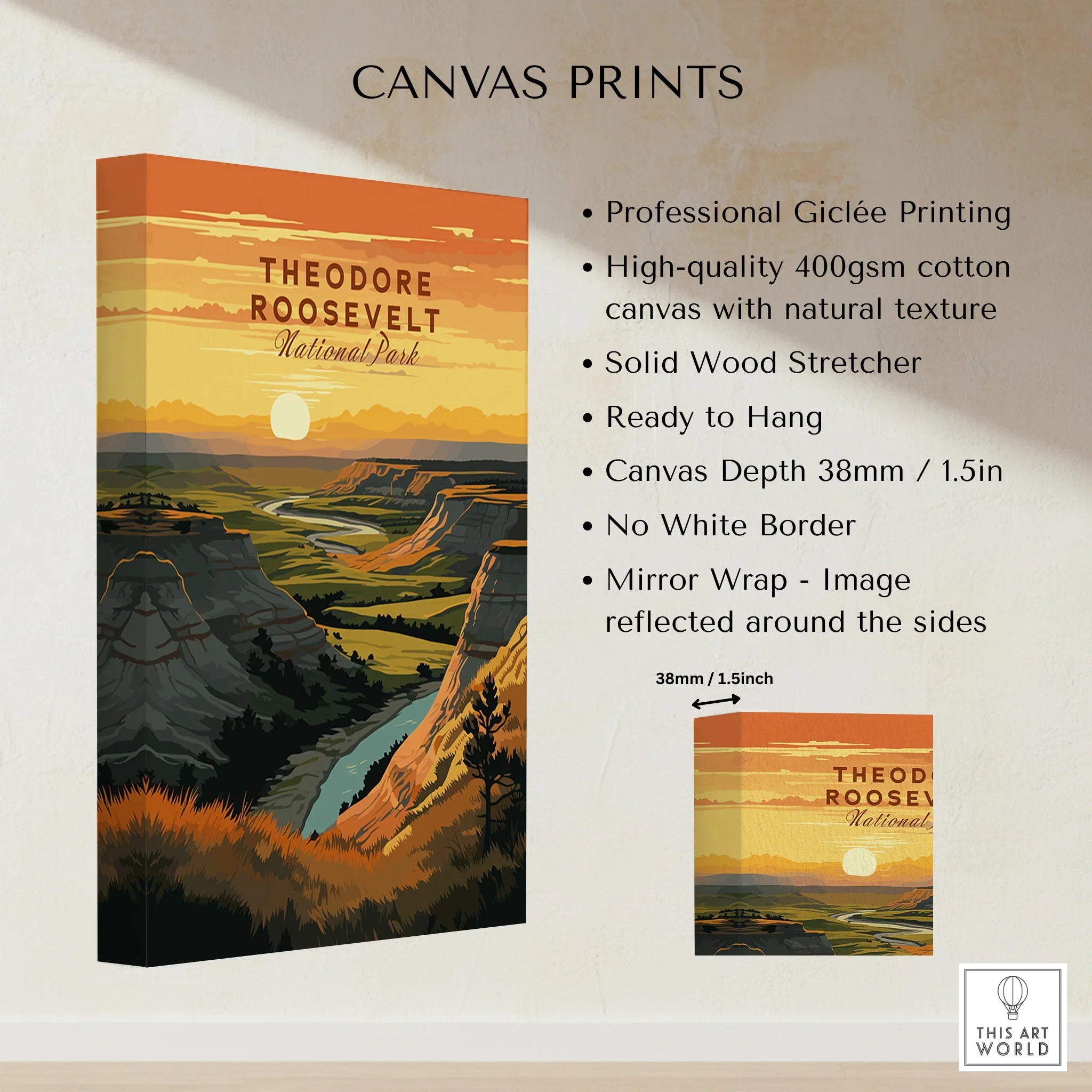 Theodore Roosevelt National Park sunset landscape canvas print, modern wall art