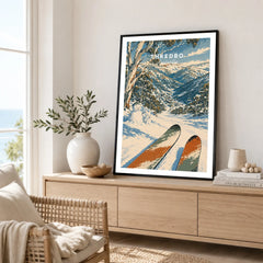 Thredbo Australia Valley Travel Poster — framed artwork living room lifestyle setting