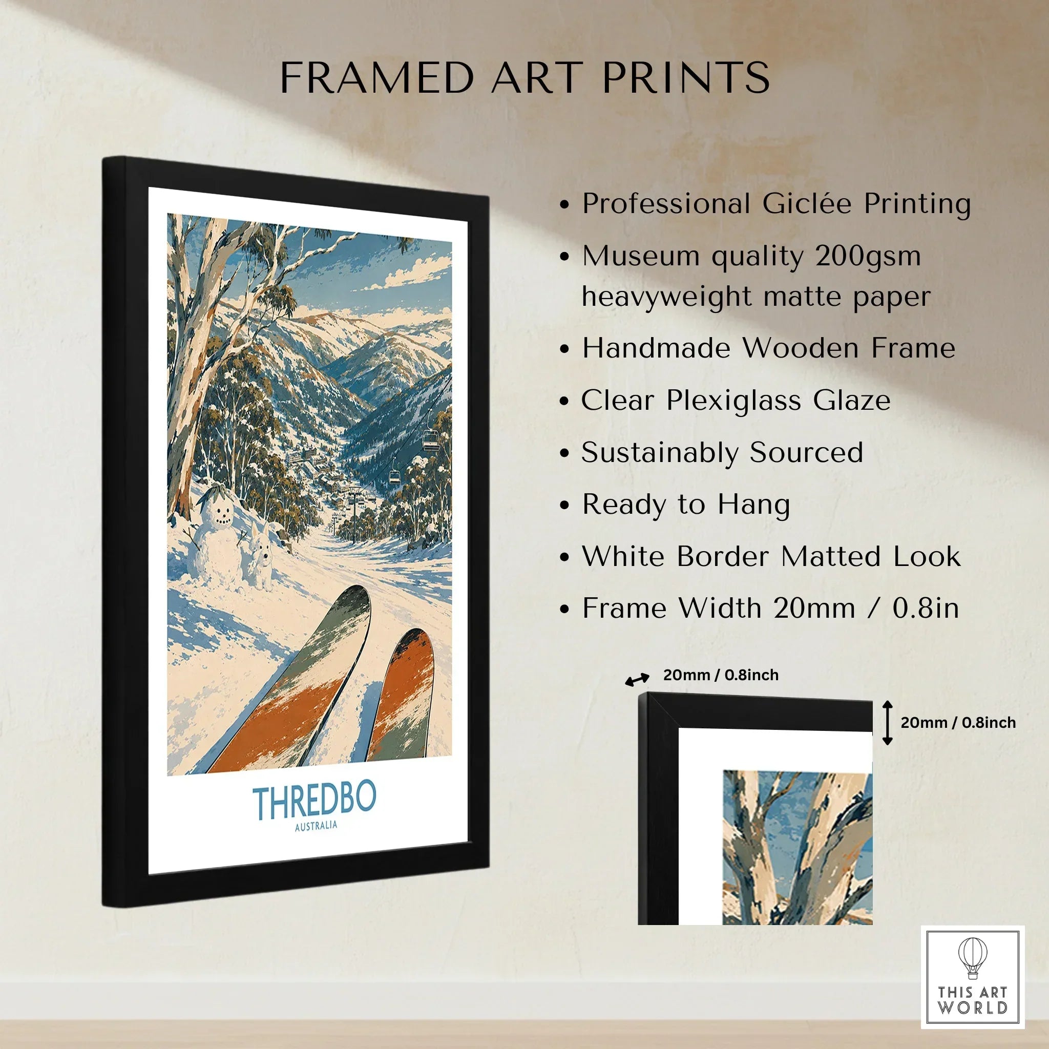 Thredbo Australia Village Wall Art — framed print details measurements quality details