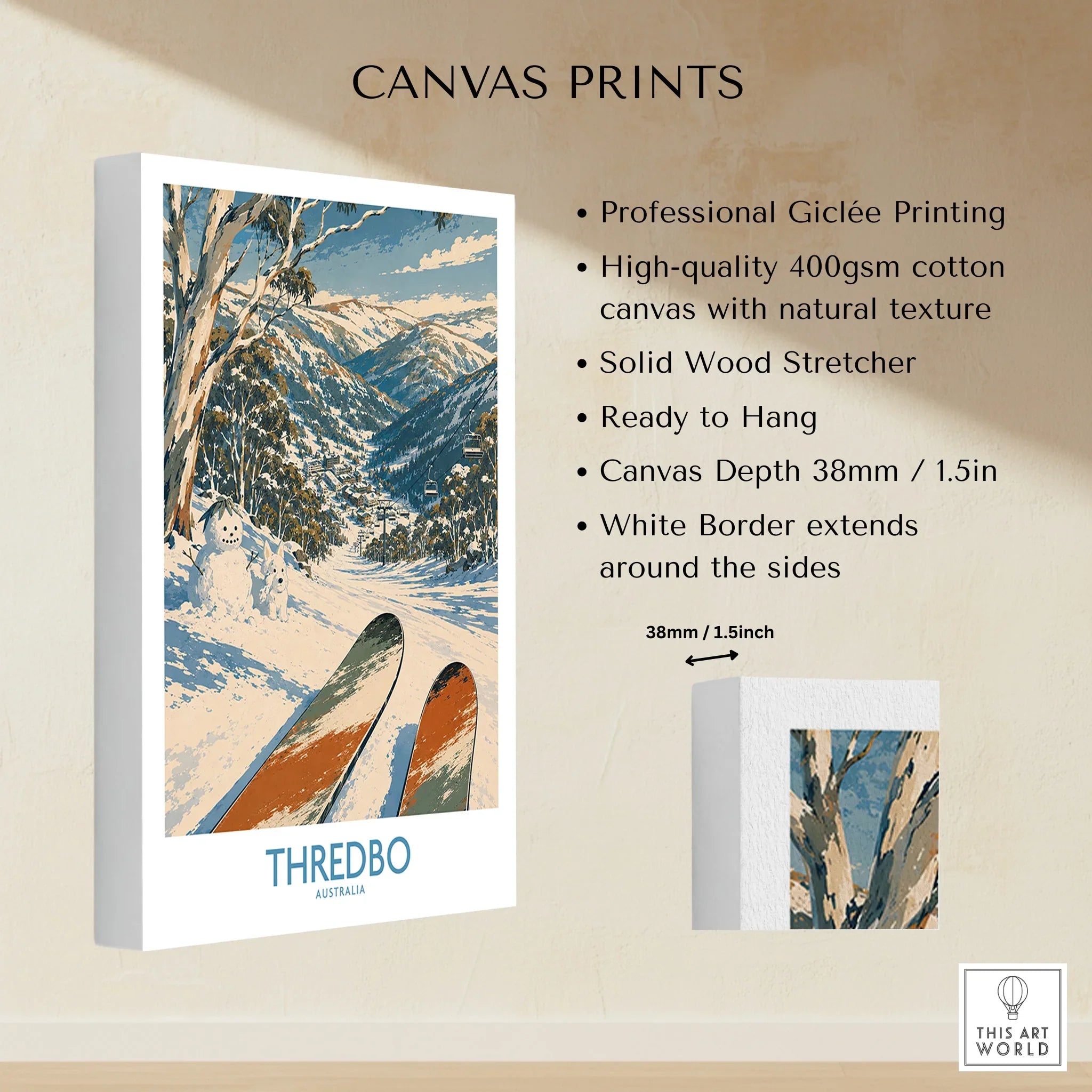 Thredbo Australia Village Wall Art — canvas print stretched cotton canvas details