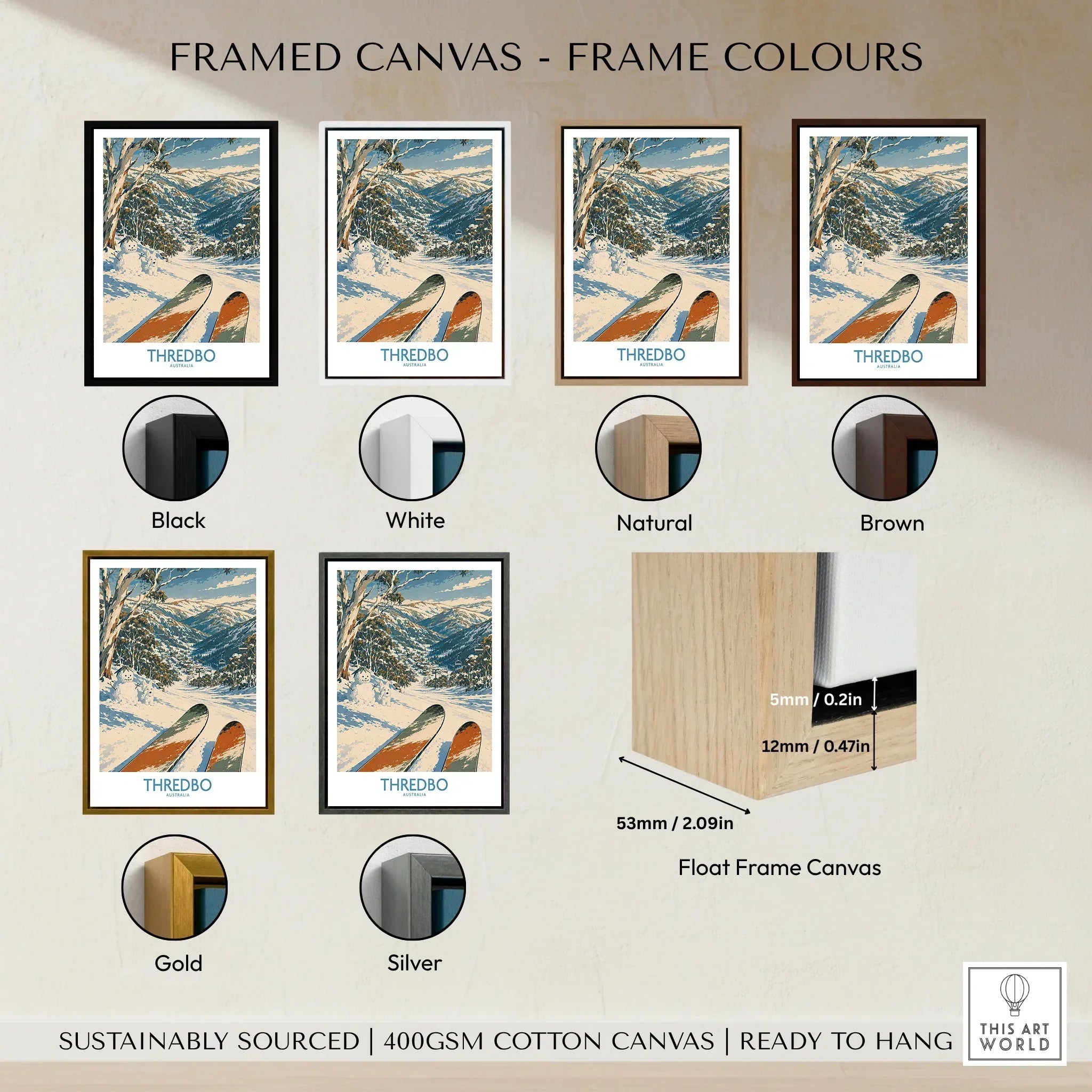 Thredbo Australia Village Wall Art — framed canvas float frame colour options