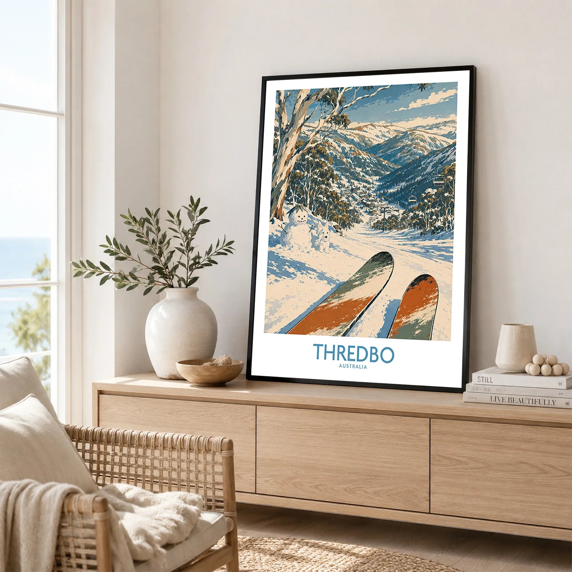 Thredbo Australia Village Wall Art — framed artwork living room lifestyle setting