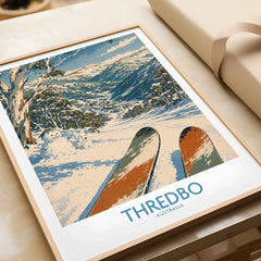 Thredbo Australia Village Wall Art — framed art print closeup gift unwrapped natural frame