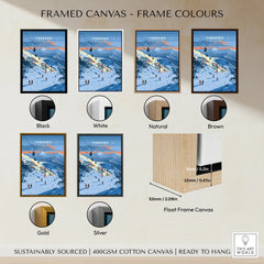 Thredbo Australia Gondola Travel Poster — framed canvas float frame colour options