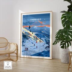Thredbo Australia Gondola Travel Poster — large framed print room setting chair plant