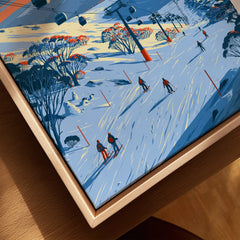 Thredbo Australia Gondola Travel Poster — closeup framed canvas natural wood floating frame