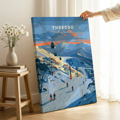 Thredbo Australia Gondola Travel Poster — canvas print mirror edge hand holding room setting
