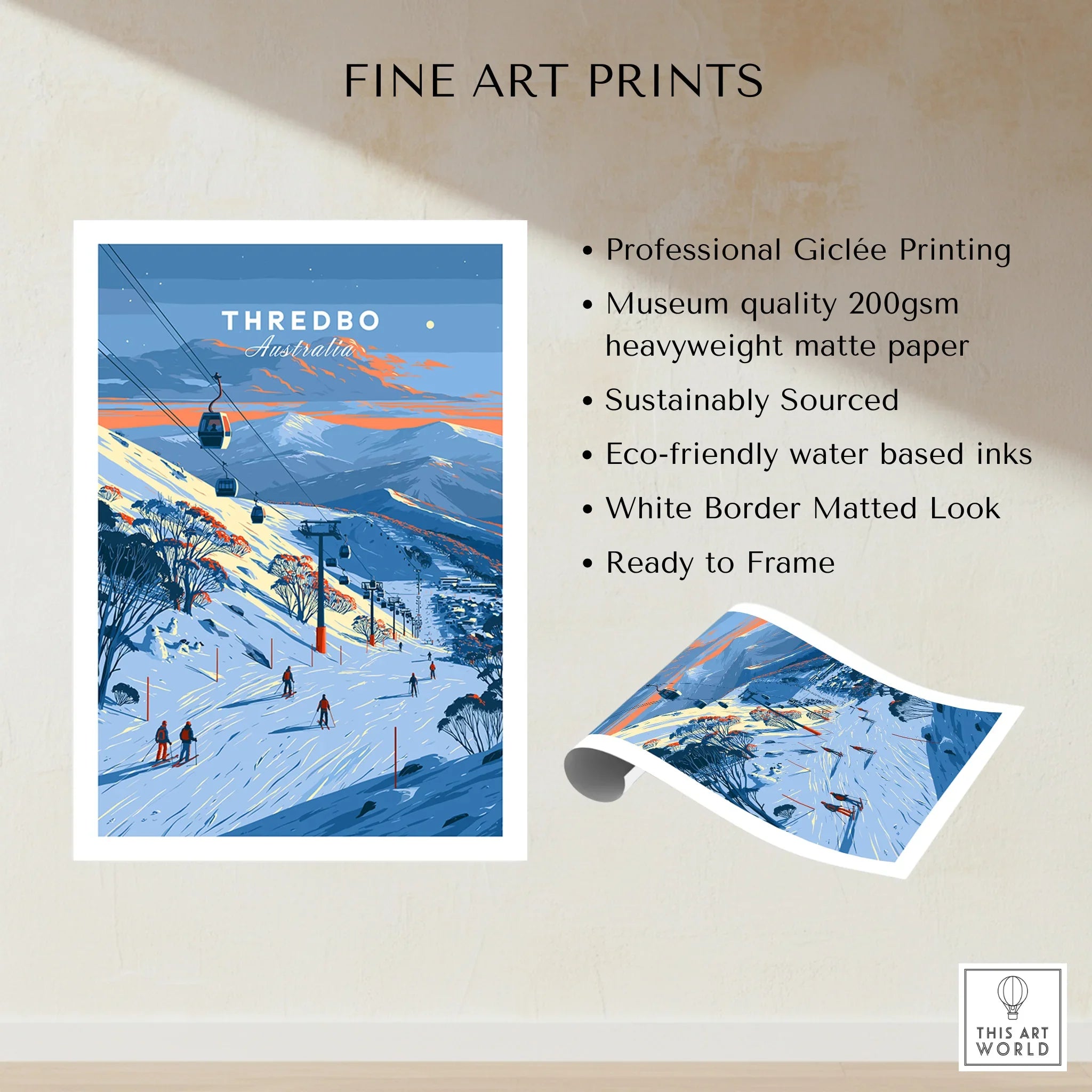 Thredbo Australia Gondola Travel Poster — fine art print unframed quality details