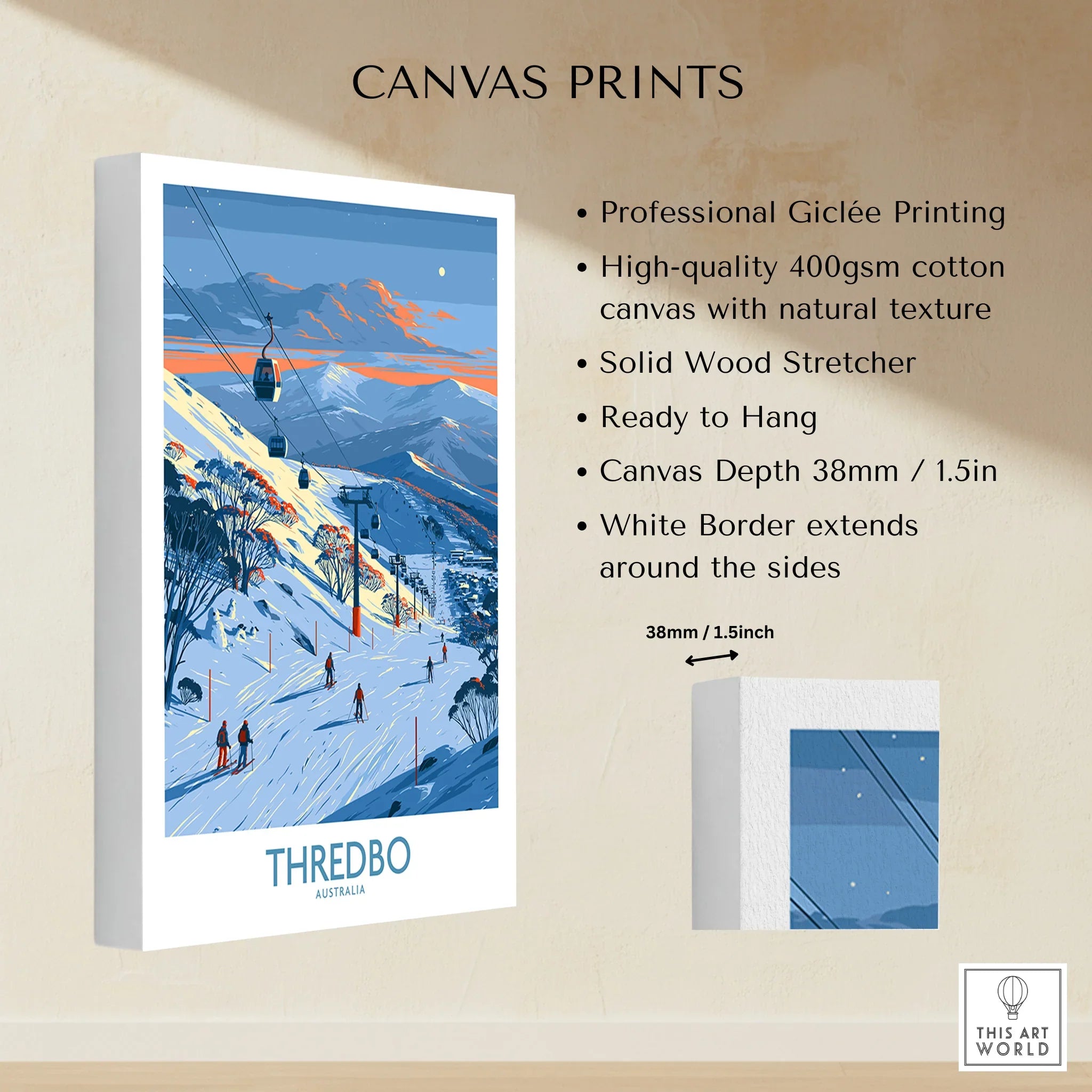 Thredbo Australia Alpine Wall Art — canvas print stretched cotton canvas details