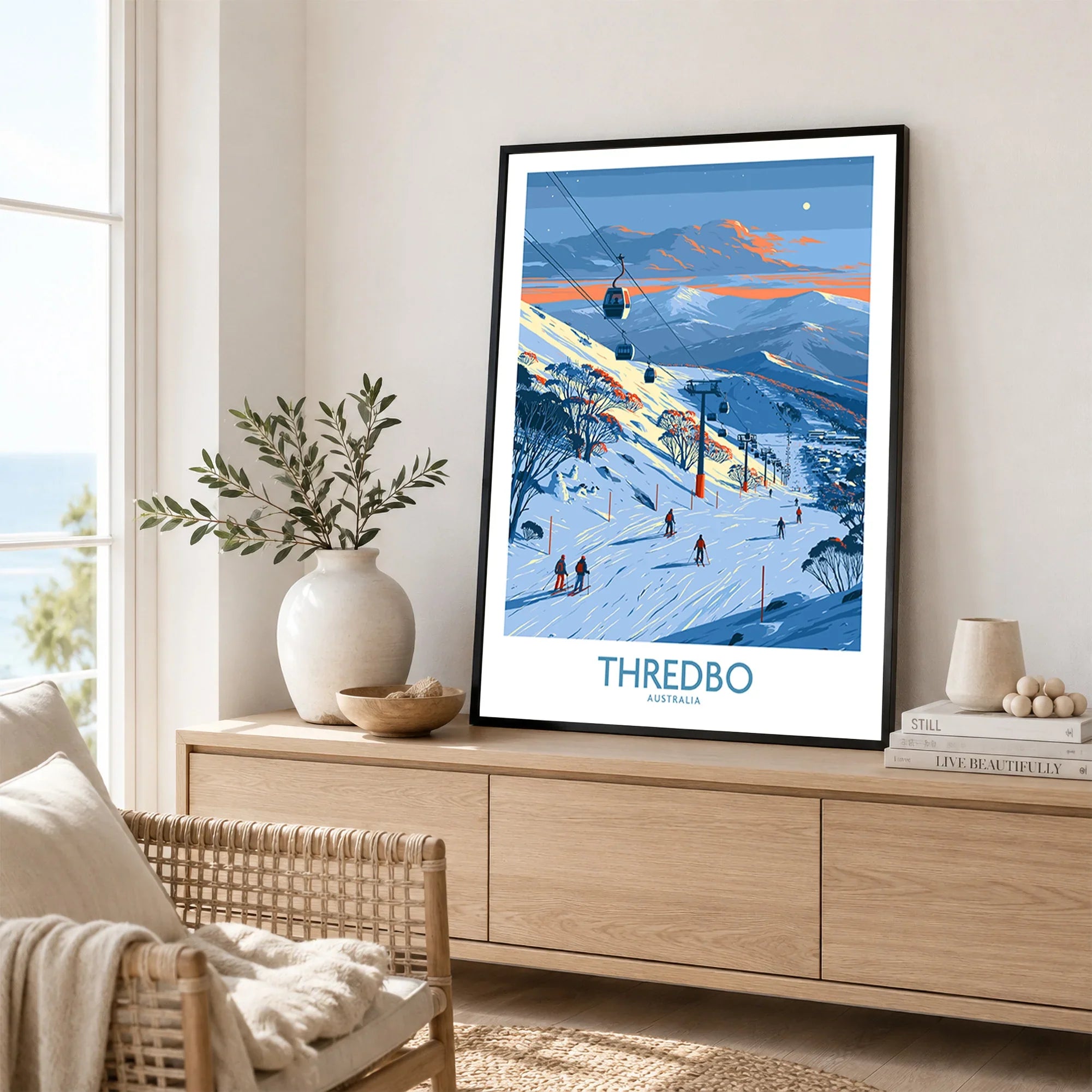Thredbo Australia Alpine Wall Art — framed artwork living room lifestyle setting