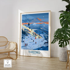 Thredbo Australia Alpine Wall Art — large framed print room setting chair plant