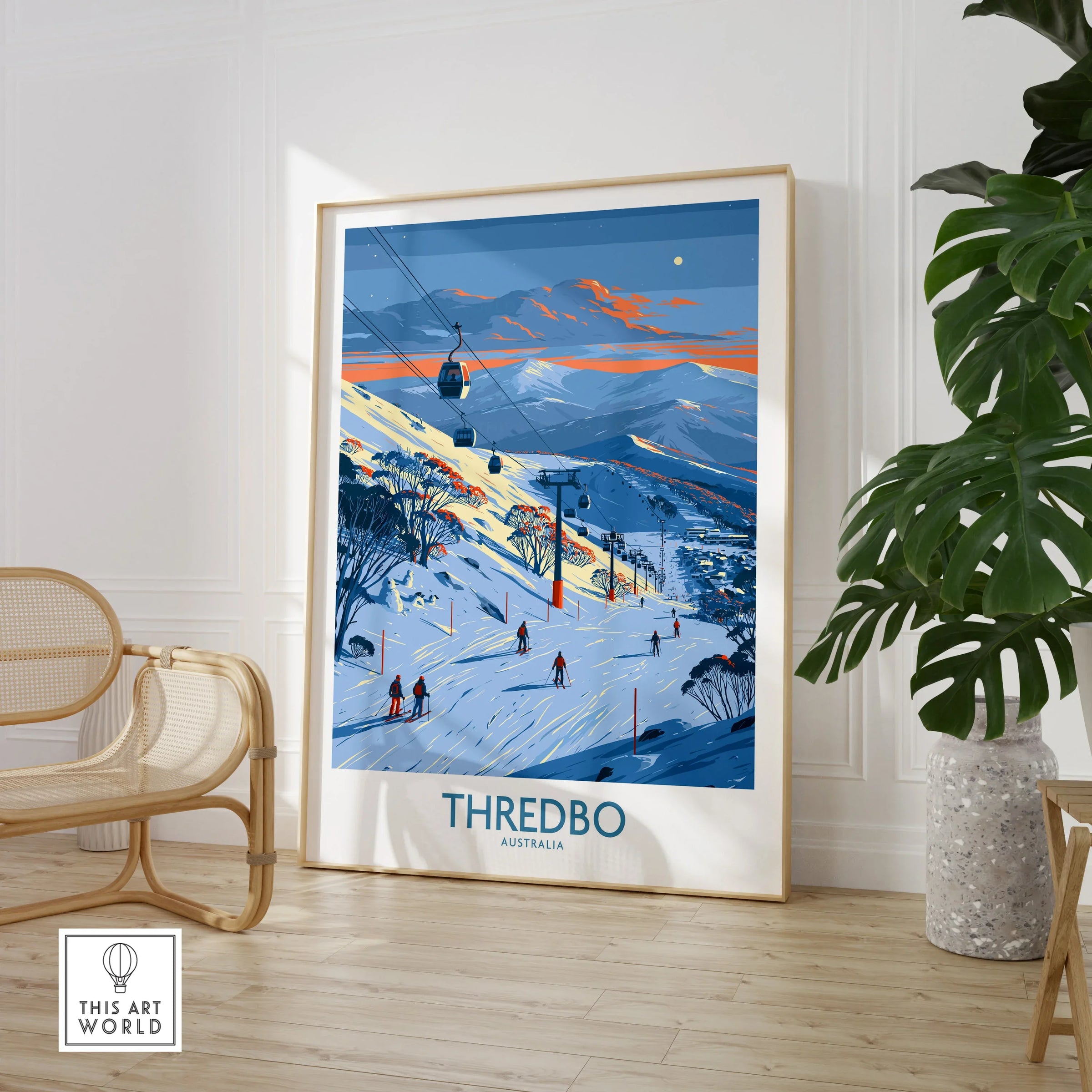 Thredbo Australia Alpine Wall Art — large framed print room setting chair plant