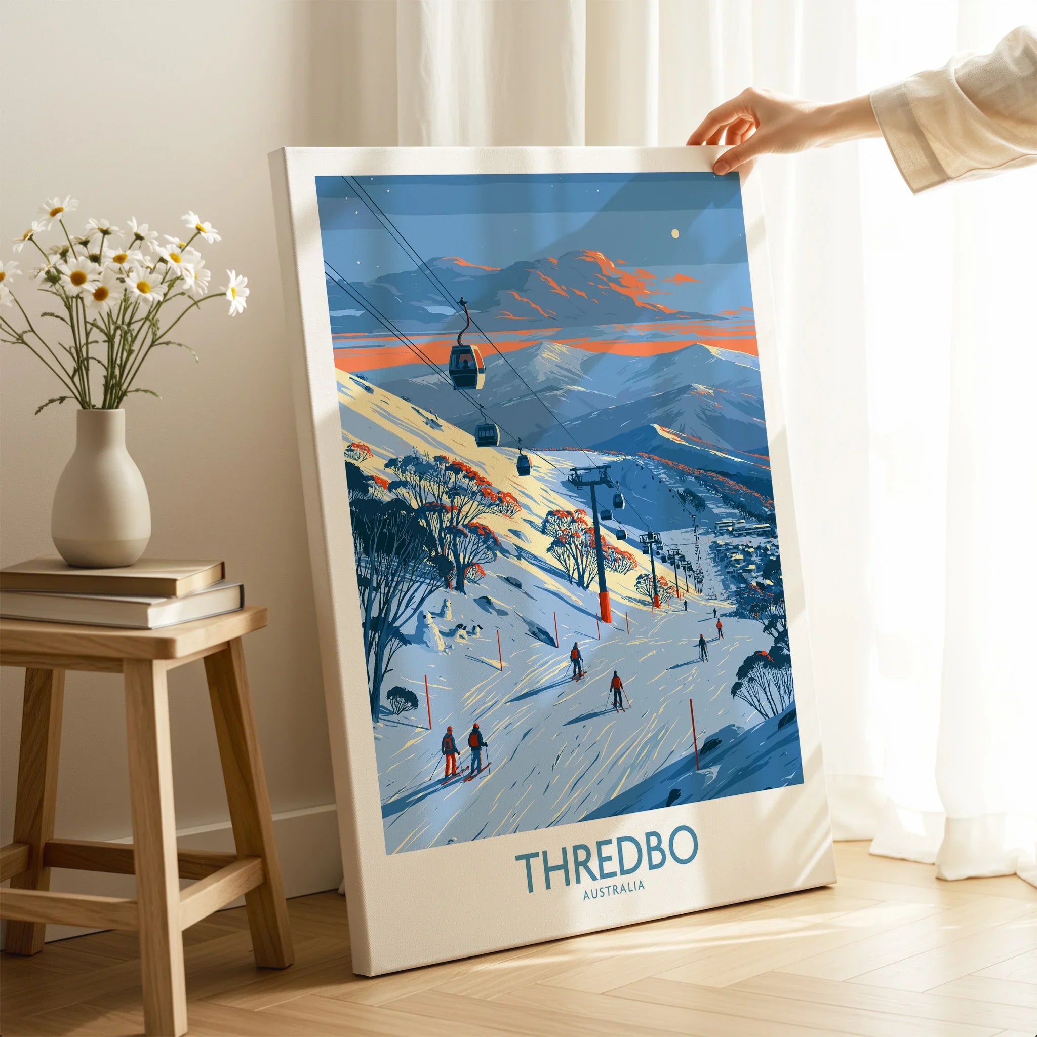 Thredbo Australia Alpine Wall Art — canvas print mirror edge hand holding room setting