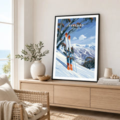 Thredbo Australia Snow Gums Travel Poster — framed artwork living room lifestyle setting