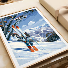Thredbo Australia Snow Gums Travel Poster — framed art print closeup gift unwrapped natural frame