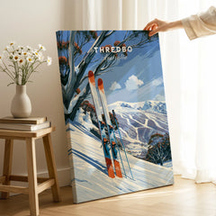 Thredbo Australia Snow Gums Travel Poster — canvas print mirror edge hand holding room setting