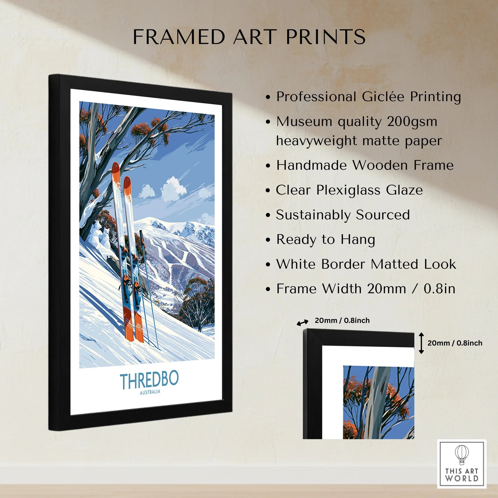 Thredbo Australia Slopes Wall Art — framed print details measurements quality details