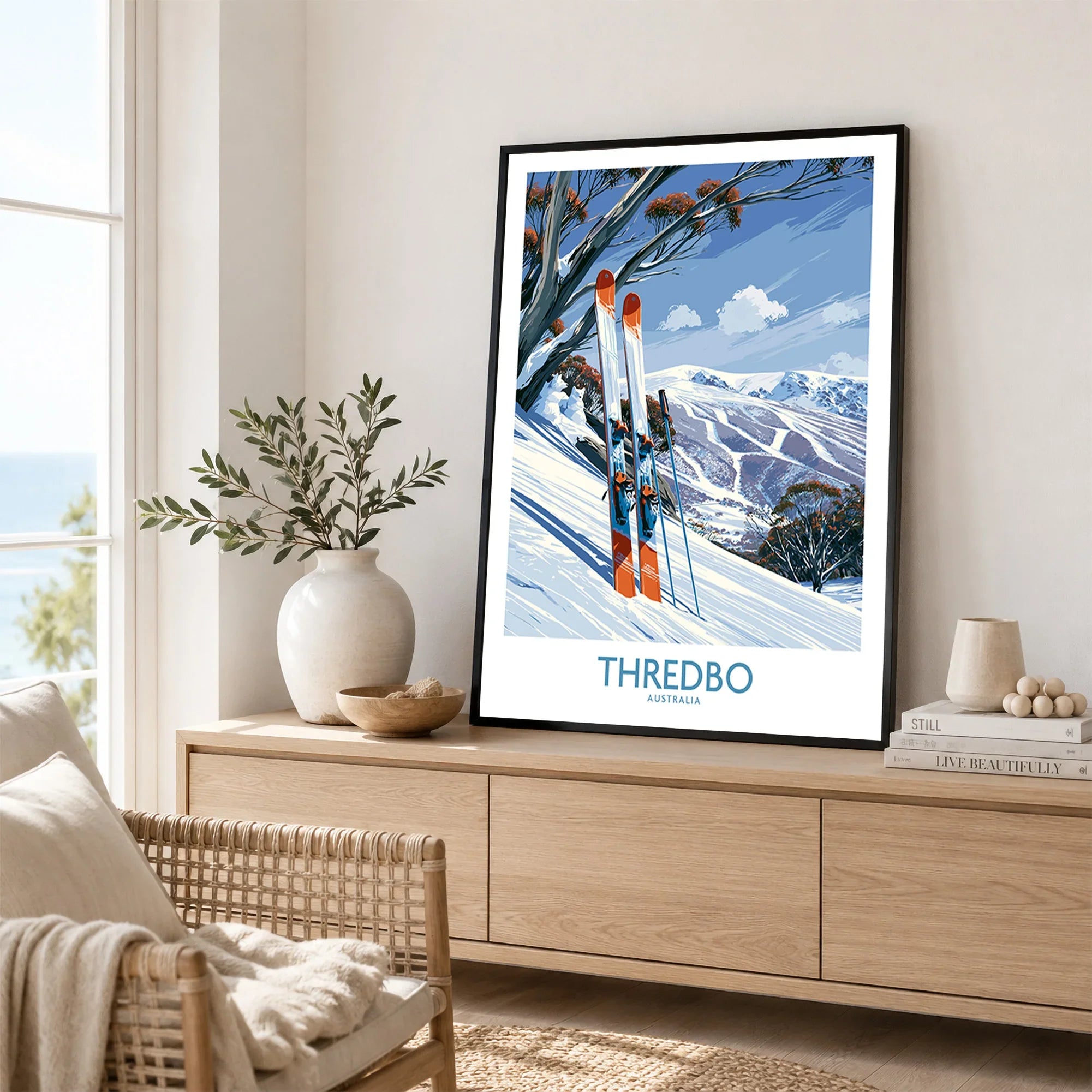 Thredbo Australia Slopes Wall Art — framed artwork living room lifestyle setting