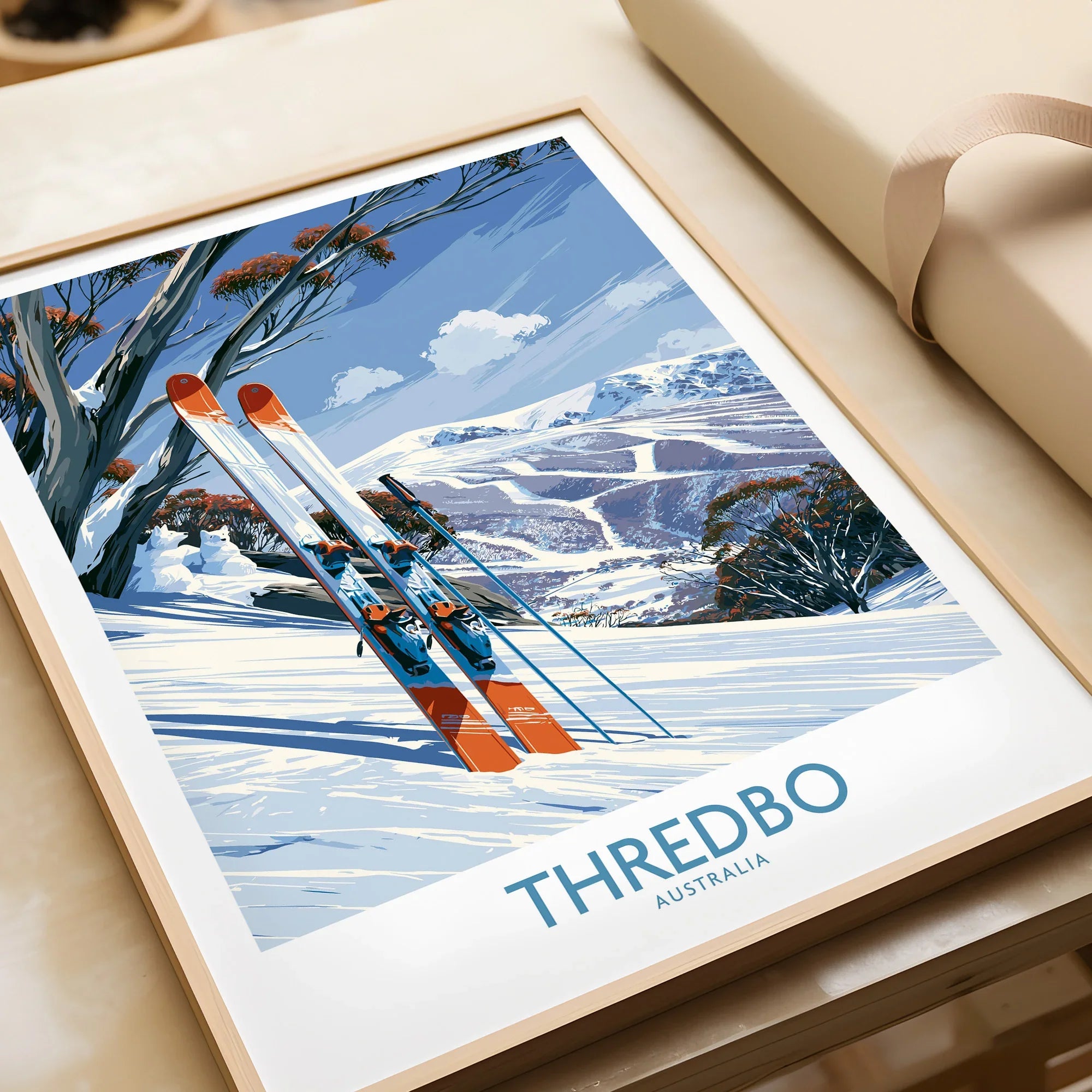 Thredbo Australia Slopes Wall Art — framed art print closeup gift unwrapped natural frame