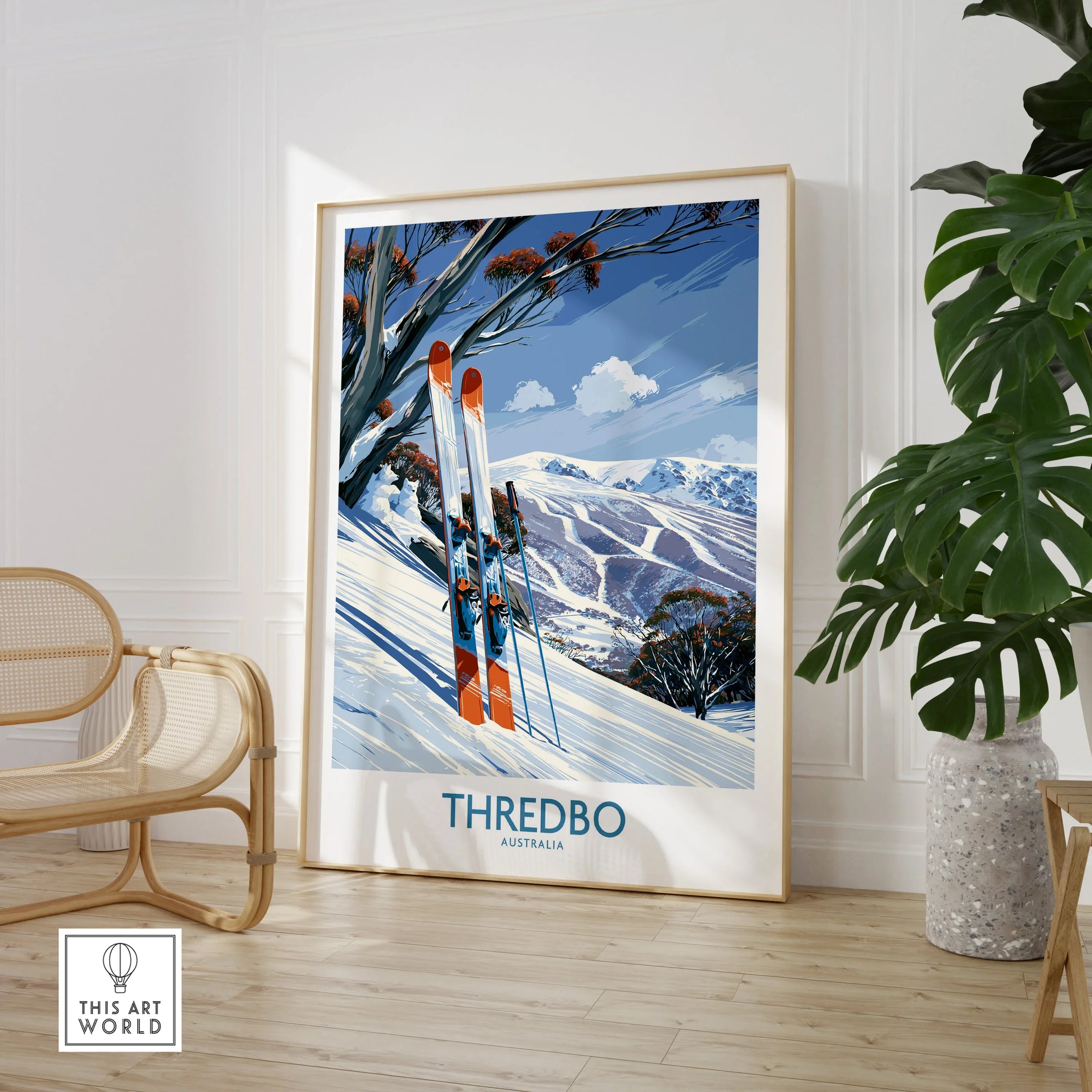 Thredbo Australia Slopes Wall Art — large framed print room setting chair plant