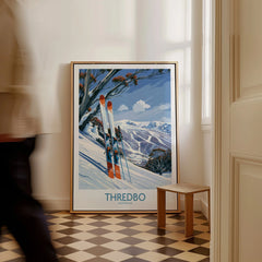 Thredbo Australia Slopes Wall Art — framed canvas on floor man walking past