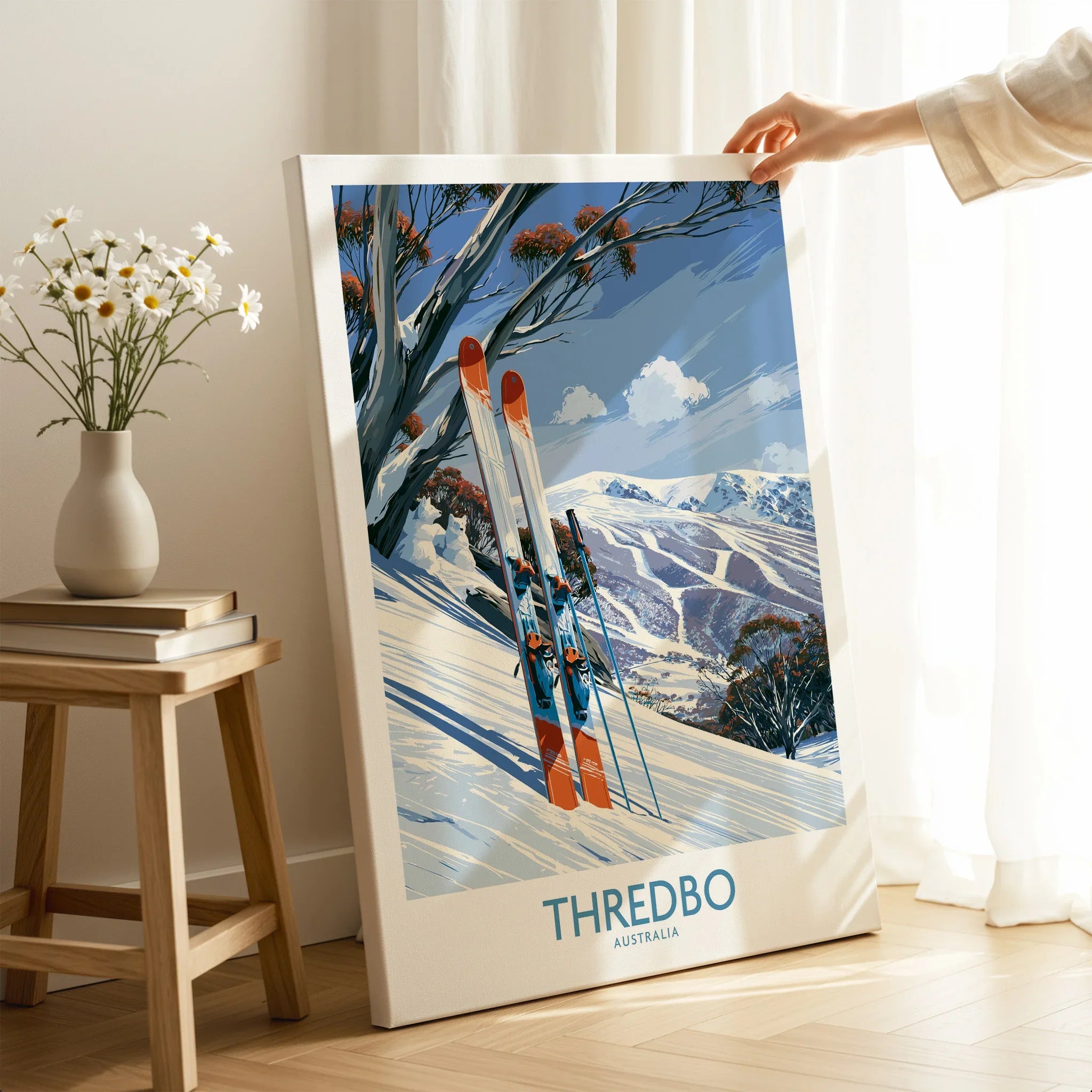 Thredbo Australia Slopes Wall Art — canvas print mirror edge hand holding room setting