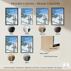 Thredbo Australia Ski Lift Travel Poster — framed canvas float frame colour options