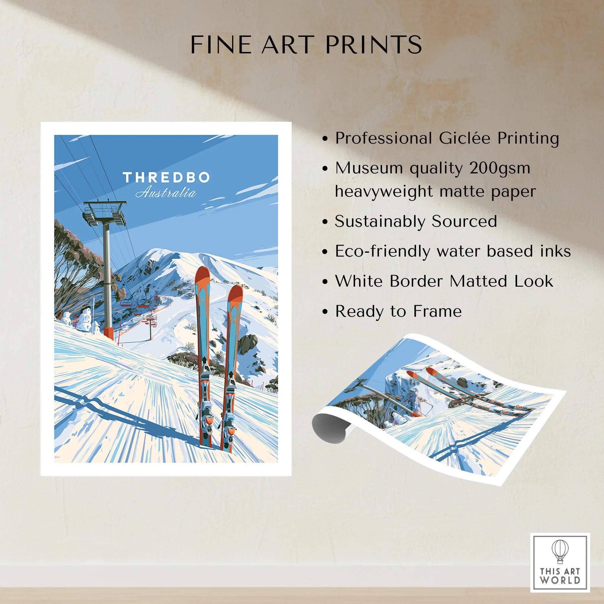 Thredbo Australia Ski Lift Travel Poster — fine art print unframed quality details