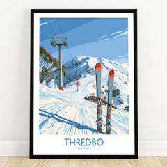 Thredbo Australia Mountains Wall Art — art print in black frame on wooden floor