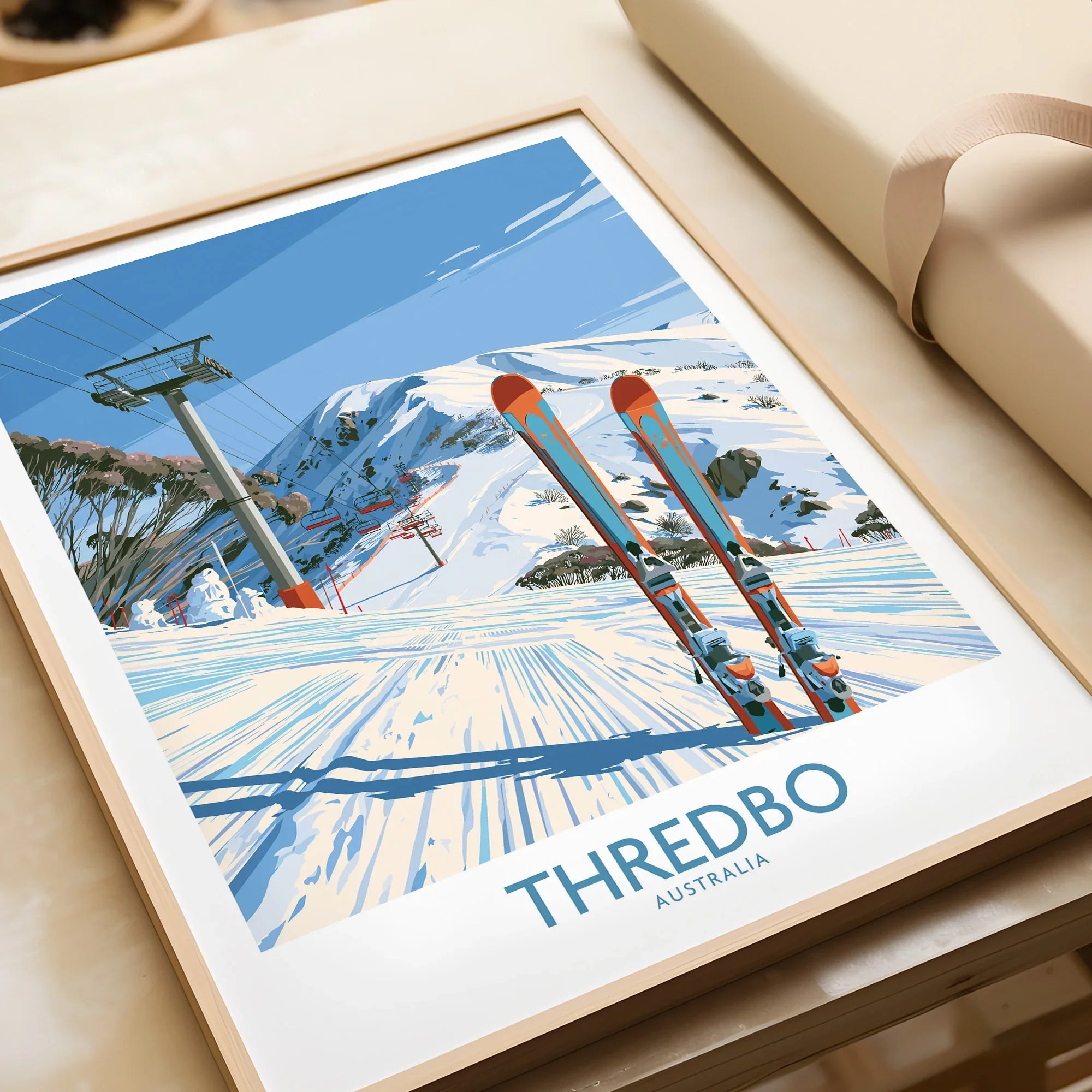 Thredbo Australia Mountains Wall Art — framed art print closeup gift unwrapped natural frame