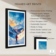 Tignes Ski Poster featuring a skier and stunning mountain landscape, perfect for adding adventure to your home decor.